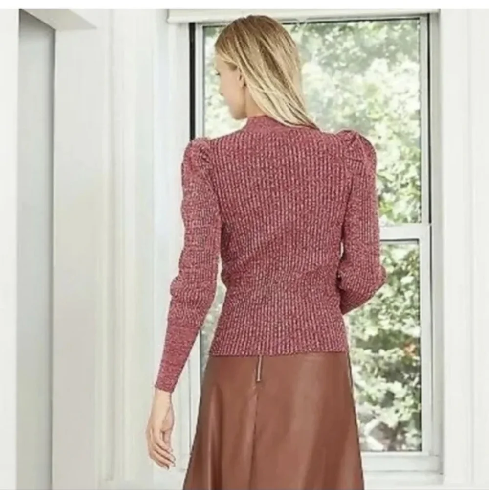 Who What Wear fitted puff shoulder sweater in heathered wine red size small